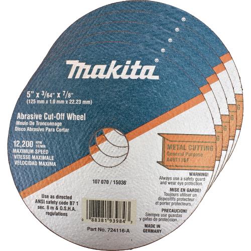 Makita 724116-A-25 5" x 7/8" x 3/64" Super Thin Cut‘off Wheel, Metal, 25/pk