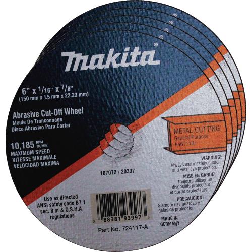 Makita 724117-A-25 6" x 7/8" x 1/16" Super Thin Cut‘off Wheel, Metal, 25/pk