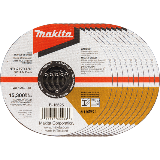 Makita B-12625-10 4" x .040" x 5/8" INOX Thin Cut‘Off Wheel, 10/pk