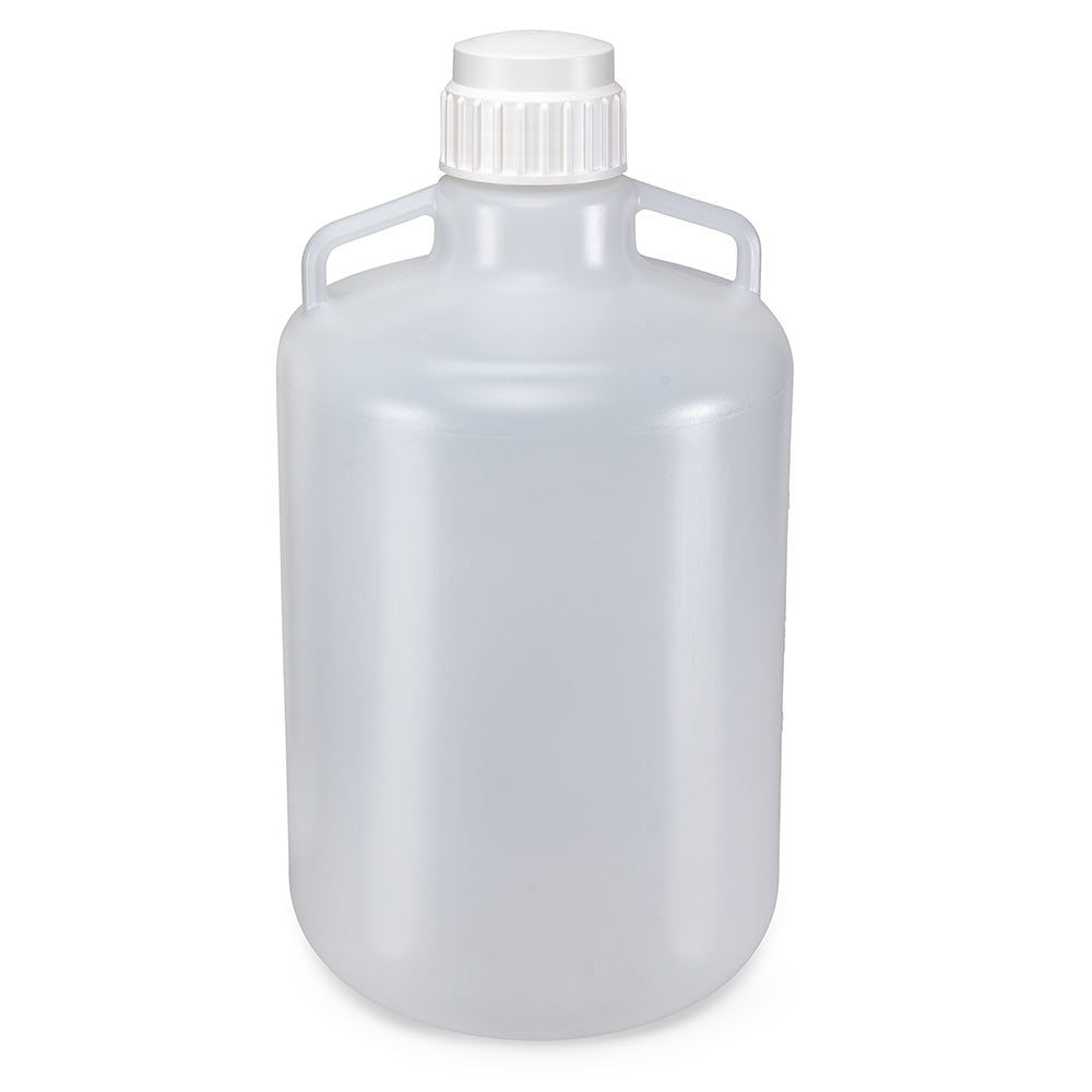 Globe Scientific 7250020 Carboy Round with Handles LDPE White PP Screwcap 20 Liter Molded Graduations
