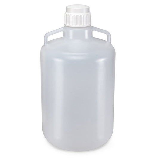 Globe Scientific 7250015 Carboy Round with Handles LDPE White PP Screwcap 15 Liter Molded Graduations