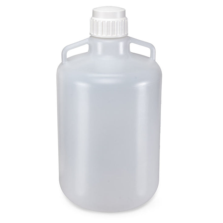 Globe Scientific 7250050 Carboy Round with Handles LDPE White PP Screwcap 50 Liter Molded Graduations