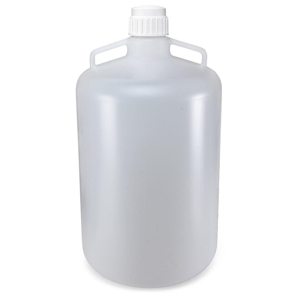 Globe Scientific 7250015 Carboy Round with Handles LDPE White PP Screwcap 15 Liter Molded Graduations