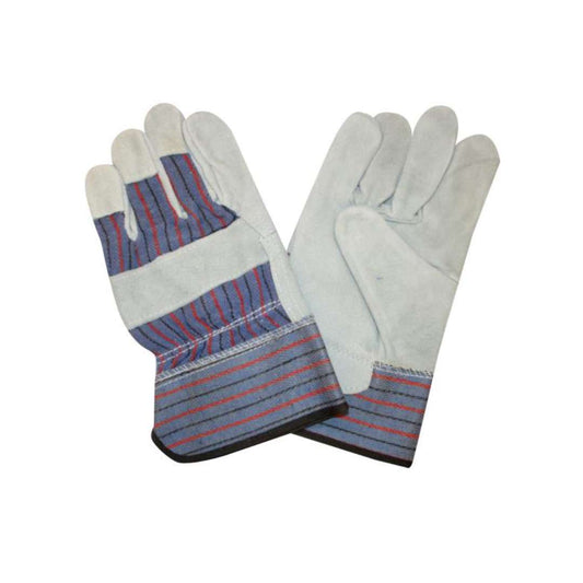 Cordova Safety 7250RS Leather Palm Gloves, Select Split Shoulder Cowhide, Gunn Cut Construction, 2.5-inch Rubberized Safety Cuff, Blue/Red Striped Fabric
