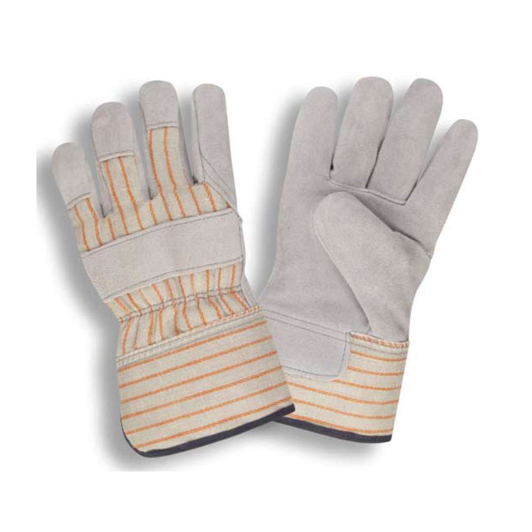 Cordova Safety 7264 Leather Palm Gloves, Select Shoulder Cowhide Leather Palm, Foam & Fleece Lining, Striped Canvas Back, Shirred Elastic Back, 2.5-inch Rubberized Safety Cuff