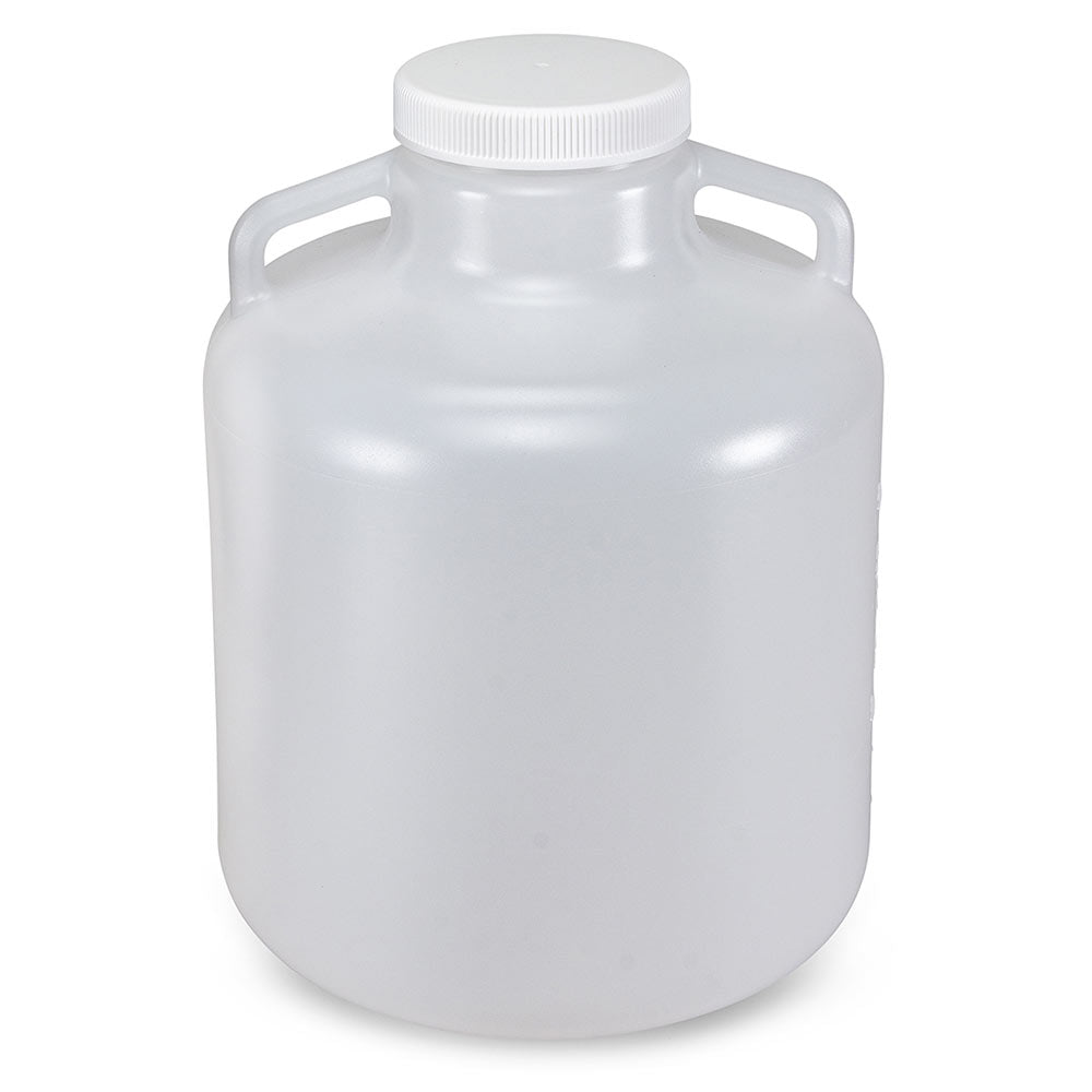 Globe Scientific 7210010 Carboy Round with Handles Wide Mouth PP White PP Screwcap 10 Liter Molded Graduations Autoclavable