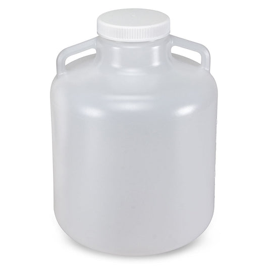 Globe Scientific 7210010 Carboy Round with Handles Wide Mouth PP White PP Screwcap 10 Liter Molded Graduations Autoclavable
