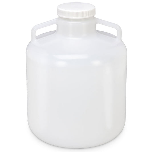 Globe Scientific 7260015 Carboy Round with Handles Wide Mouth LDPE White PP Screwcap 15 Liter Molded Graduations