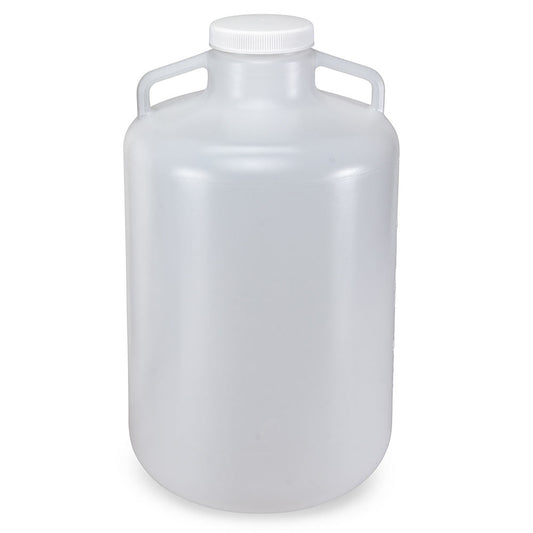Globe Scientific 7260020 Carboy Round with Handles Wide Mouth LDPE White PP Screwcap 20 Liter Molded Graduations