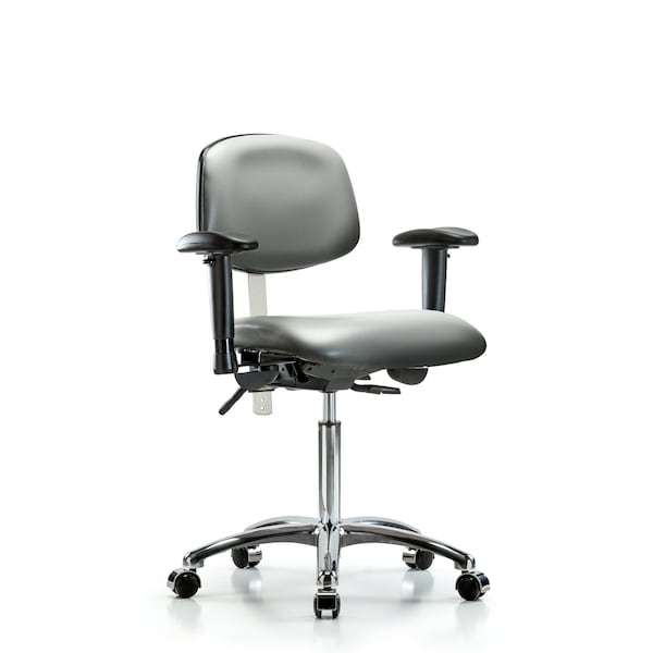 Blue Ridge Ergonomics NCR-VMBCH-CR-T1-A1-NF-CC-8840 Class 100 Vinyl Clean Room Chair - Medium Bench Height with Seat Tilt, Adjustable Arms, & Casters in Sterling Supernova™ Vinyl