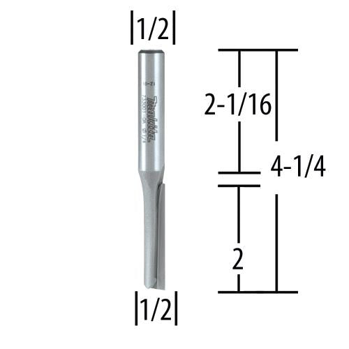 Makita 733002-6A Router Bit 1/2" Straight‘Single Flute, 2" Cut, 1/2" SH, C.T.