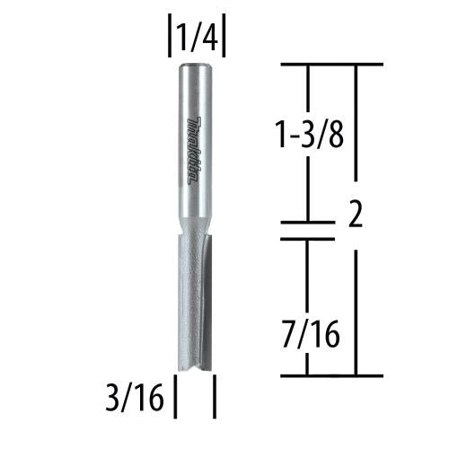 Makita 733003-2A 3/16" Straight, 2 Flute, C.T. Router Bit, 1/4" Shank, 7/16" Cut