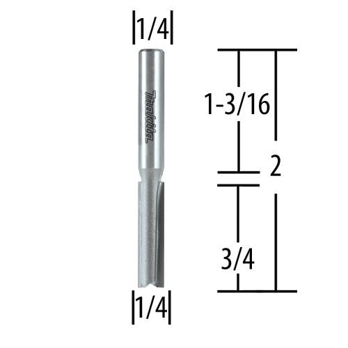 Makita 733003-4A Router Bit 1/4" Straight 2 Flute, 3/4" Cut, 1/4" SH, C.T