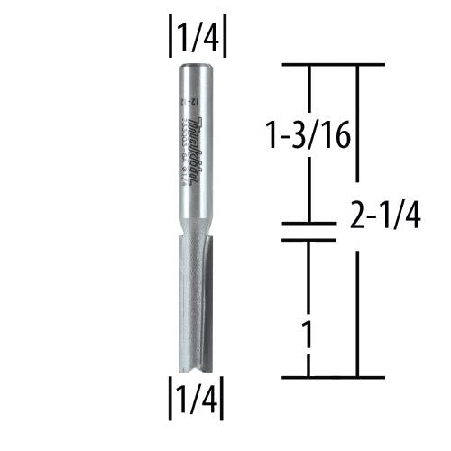 Makita 733003-6A Router Bit 1/4" Straight 2 Flute, 1" Cut, 1/4" SH, C.T