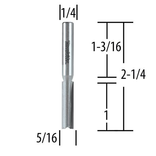 Makita 733003-8A 5/16" Straight, 2 Flute, C.T. Router Bit, 1/4" Shank, 1" Cut