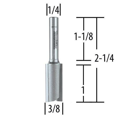 Makita 733004-0A Router Bit 3/8" Straight 2 Flute, 1" Cut, 1/4" SH, C.T