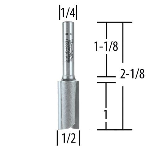 Makita 733004-2A Router Bit 1/2" Straight 2 Flute, 1" Cut, 1/4" SH, C.T