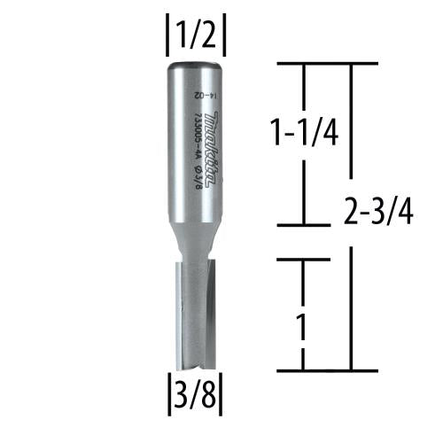 Makita 733005-4A 3/8" Straight, 2 Flute, C.T. Router Bit, 1/2" Shank, 1" Cut