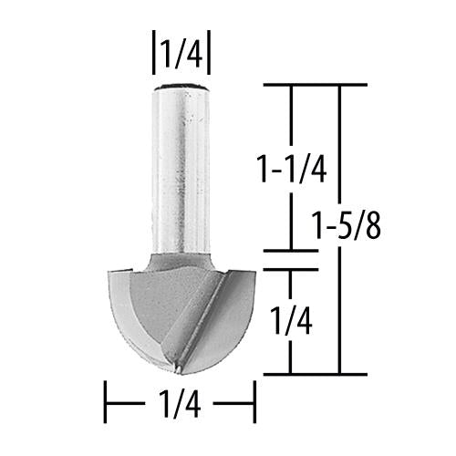 Makita 733008-2A 1/4" Core Box, 2 Flute, C.T. Router Bit, 1/4" Shank, 1/4" Cut