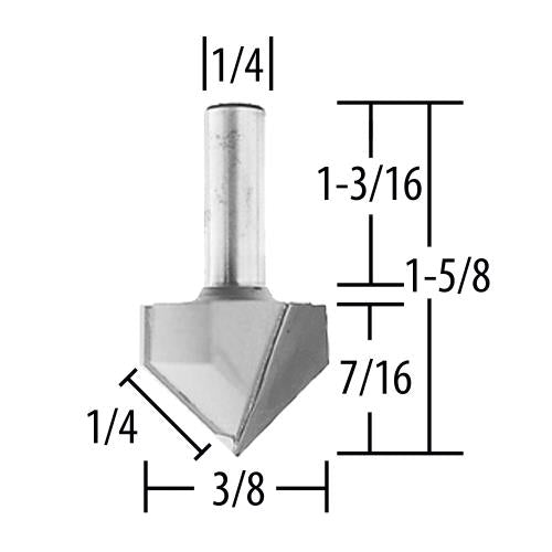 Makita 733009-2A Router Bit, 3/8" V.G., 2 Flute, 1/4" SH, C.T.