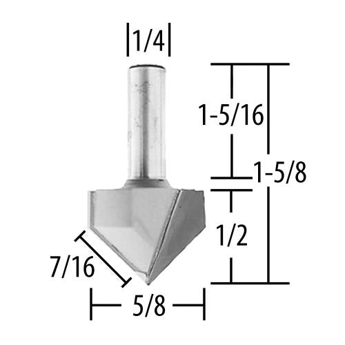 Makita 733009-4A Router Bit, 5/8" V.G., 2 Flute, 1/4" SH, C.T.