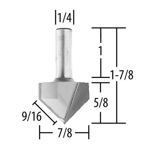 Makita 733009-5A Router Bit, 7/8" V.G., 2 Flute, 1/4" SH, C.T.