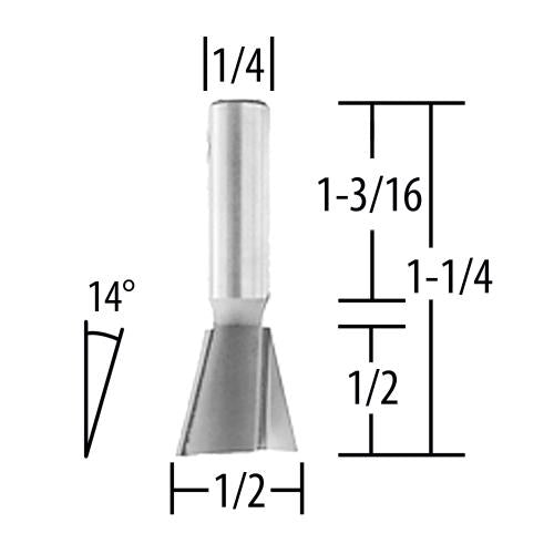 Makita 733009-6A Router Bit 1/2" 14° Dovetail, 2 Flute, 1/4" SH, C.T.