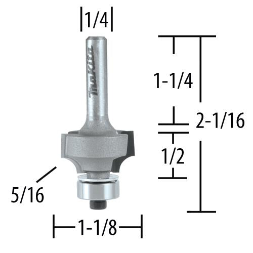 Makita 733120-4A 5/16" Corner Round, 2 Flute, C.T. Router Bit, 1/4" Shank