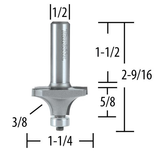 Makita 733121-0A 1/8" Corner Round, 2 Flute, C.T. Router Bit, 1/2" Shank