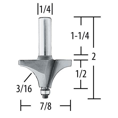 Makita 733121-4A Router Bit 3/16" Bead, 2 Flute, 1/4" SH, C.T.