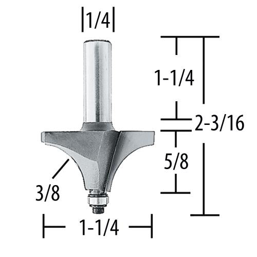 Makita 733122-0A Router Bit 3/8" Bead, 2 Flute, 1/4" SH, C.T.