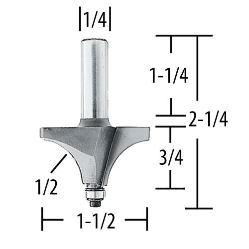 Makita 733122-2A Router Bit 1/2" Bead, 2 Flute, 1/4" SH, C.T.