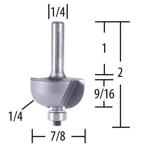 Makita 733122-6A Router Bit 1/4" Cove, 2 Flute, 1/4" SH, C.T.