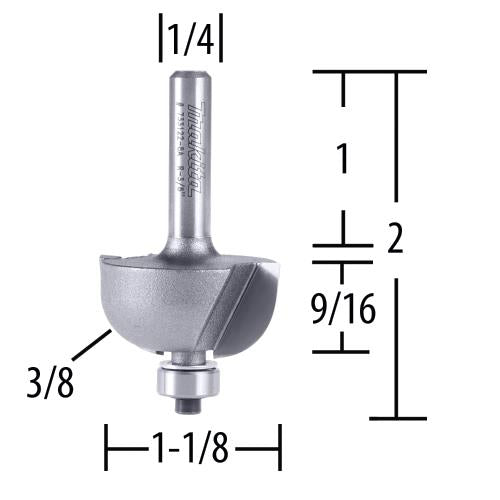 Makita 733122-8A Router Bit 3/8" Cove, 2 Flute, 1/4" SH, C.T.