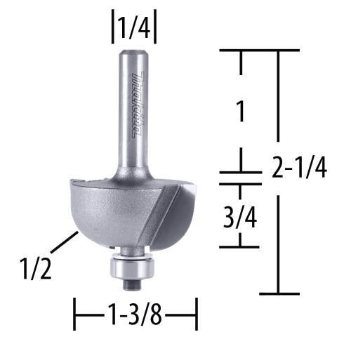 Makita 733123-0A Router Bit 1/2" Cove, 2 Flute, 1/4" SH, C.T.