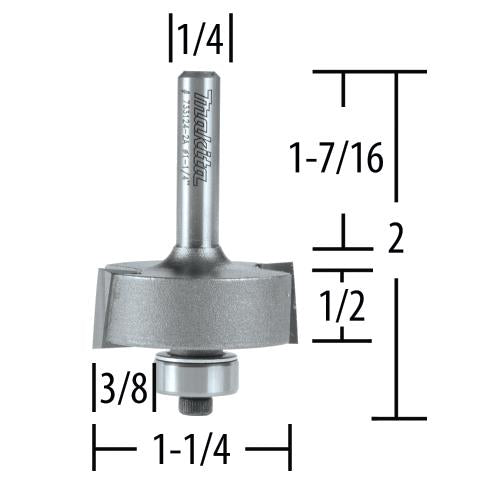 Makita 733124-2A Router Bit 3/8" Rabbet, 2 Flute, 1/4" SH, C.T.