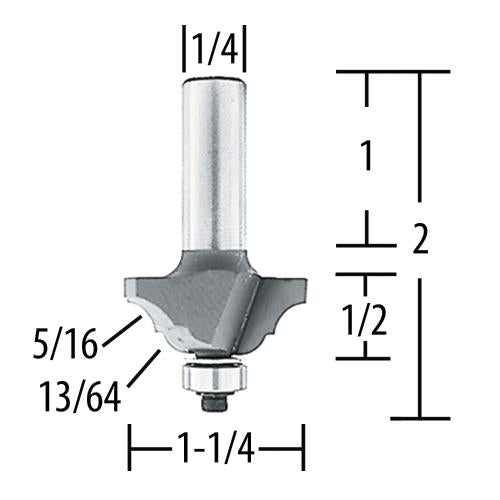 Makita 733125-0A Router Bit Classical, 2 Flute, 1/4" SH, C.T.