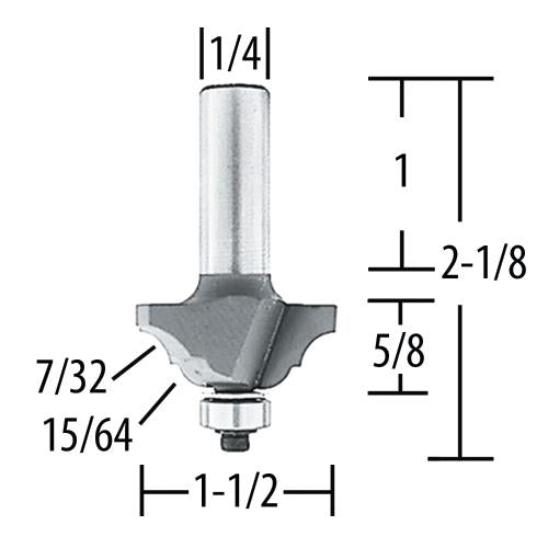 Makita 733125-2A Router Bit Classical, 2 Flute, 1/4" SH, C.T.