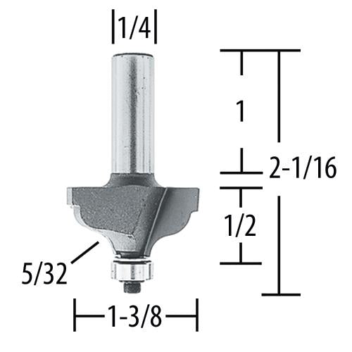 Makita 733125-4A Router Bit Ogee with Fillet, 2 Flute, 1/4" SH, C.T.