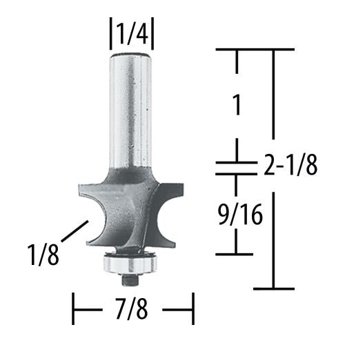 Makita 733125-8A Router Bit 1/8" Corner Bead, 2 Flute, 1/4" SH, C.T.