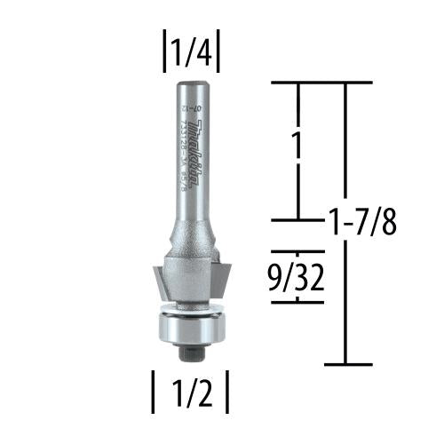 Makita 733128-3A Router Bit, 15° Bevel Trim, 2 Flute, 1/4" SH, C.T.