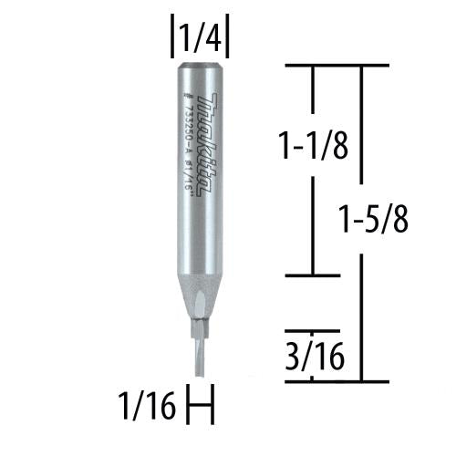 Makita 733250-A Router Bit 1/16" Straight 2 Flute, 1/4" SH, Solid Carbide