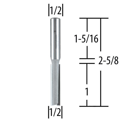 Makita 733252-A 1/2" Straight, 2 Flute, C.T. Router Bit, 1/2" Shank, 1" Cut