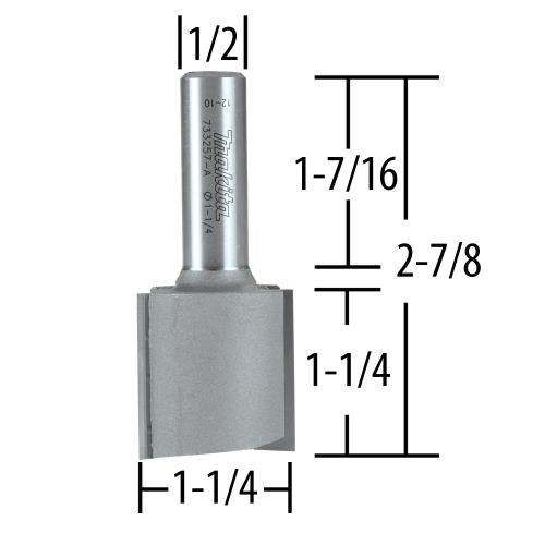 Makita 733257-A Router Bit 1‘1/4" Straight 2 Flute, 1‘1/4" Cut, 1/2" SH, C.T