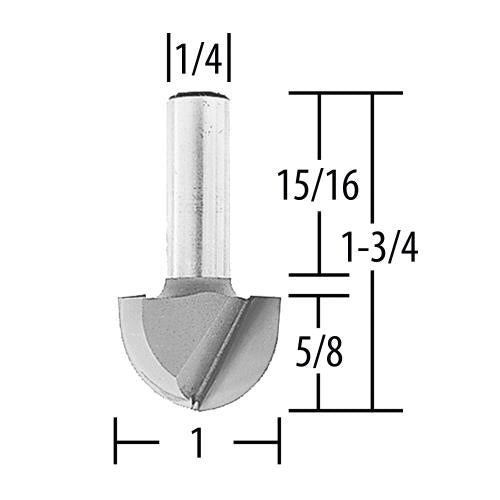 Makita 733270-A Router Bit, 1" Core Box, 2 Flute, 1/4" SH, C.T.