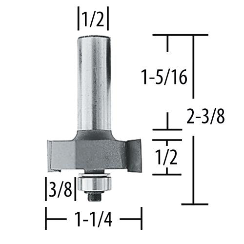 Makita 733282-A Router Bit 3/8" Rabbet, 2 Flute, 1/2" SH, C.T.