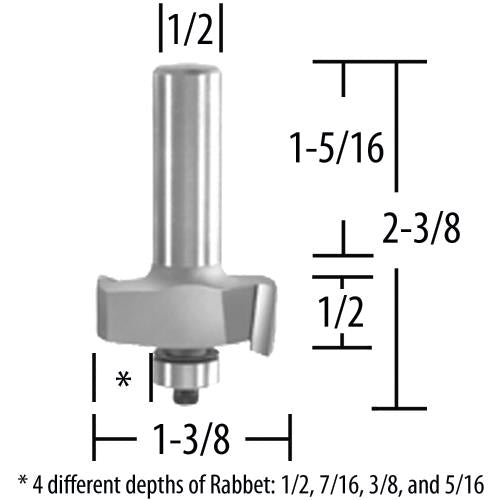 Makita 733284-A Router Bit Adj 5/16"‘1/2" Rabbet, 2 Flute, 1/2" SH, C.T.