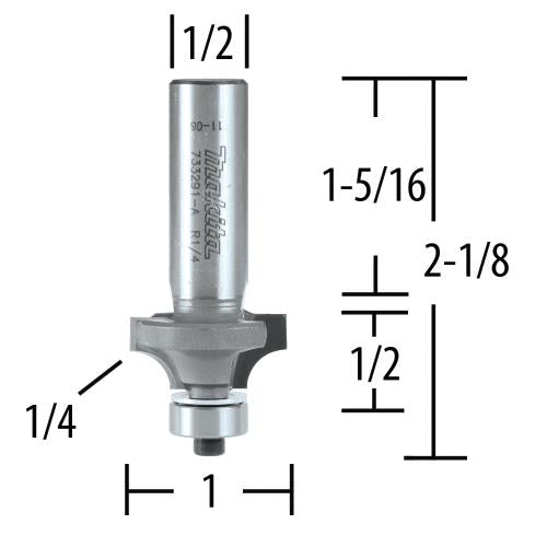 Makita 733291-A 1/4" Corner Round, 2 Flute, C.T. Router Bit, 1/2" Shank