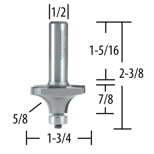 Makita 733292-A 5/8" Corner Round, 2 Flute, C.T. Router Bit, 1/2" Shank