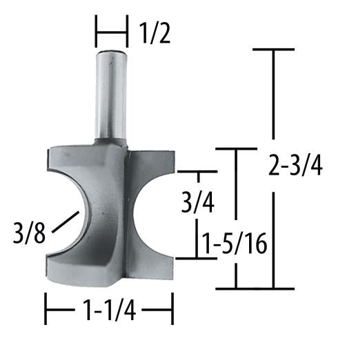 Makita 733295-A Router Bit 3/4" Bull Nose, 2 Flute, 1/2" SH, C.T.